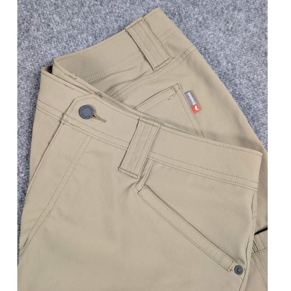 Simms Gallatin Pants Mens 36S Tan Nylon Spandex Outdoor Utility Hiking Fishing